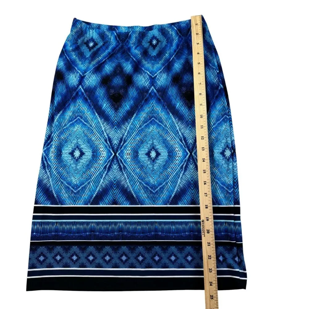 Chico's Skirt Women's 0 Small Blue Black Stretch Pull On Straight Geometric Cute